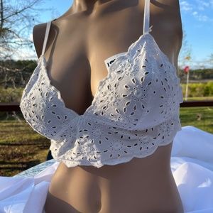 Large Jasmine & Ginger White Eyelet Lace Bra Bralette Camisole Tankini Top
